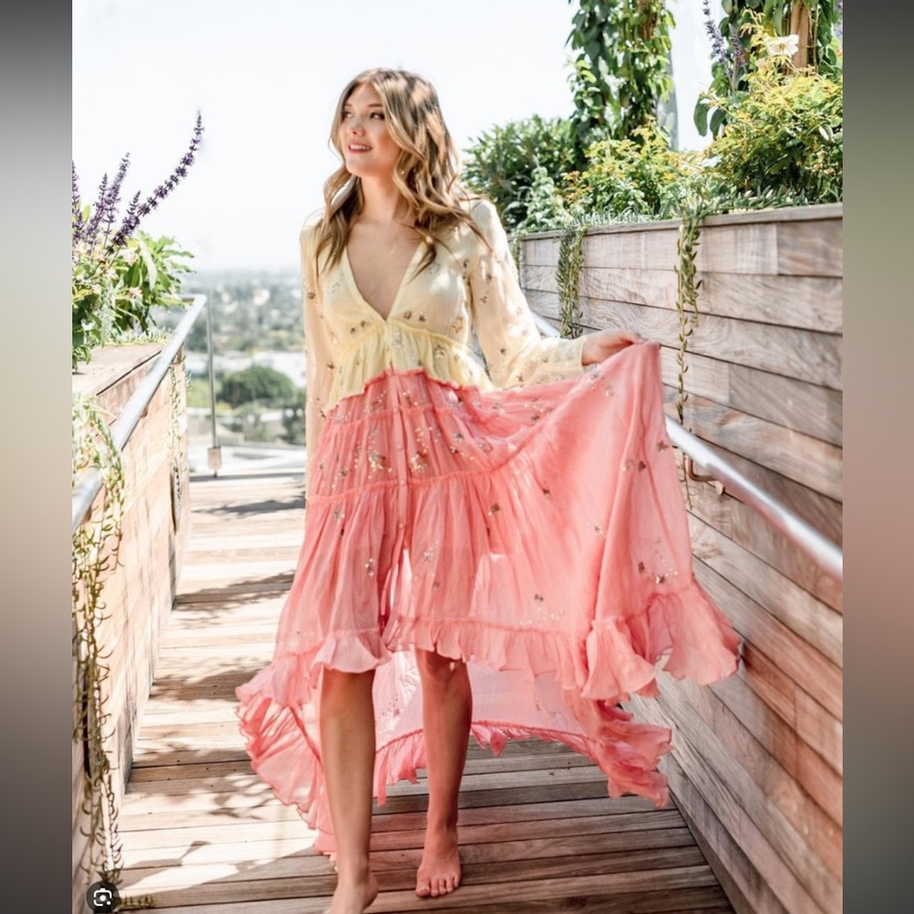 Rococo Sand Star Light Hi Lo Maxi in Pink/Yellow
